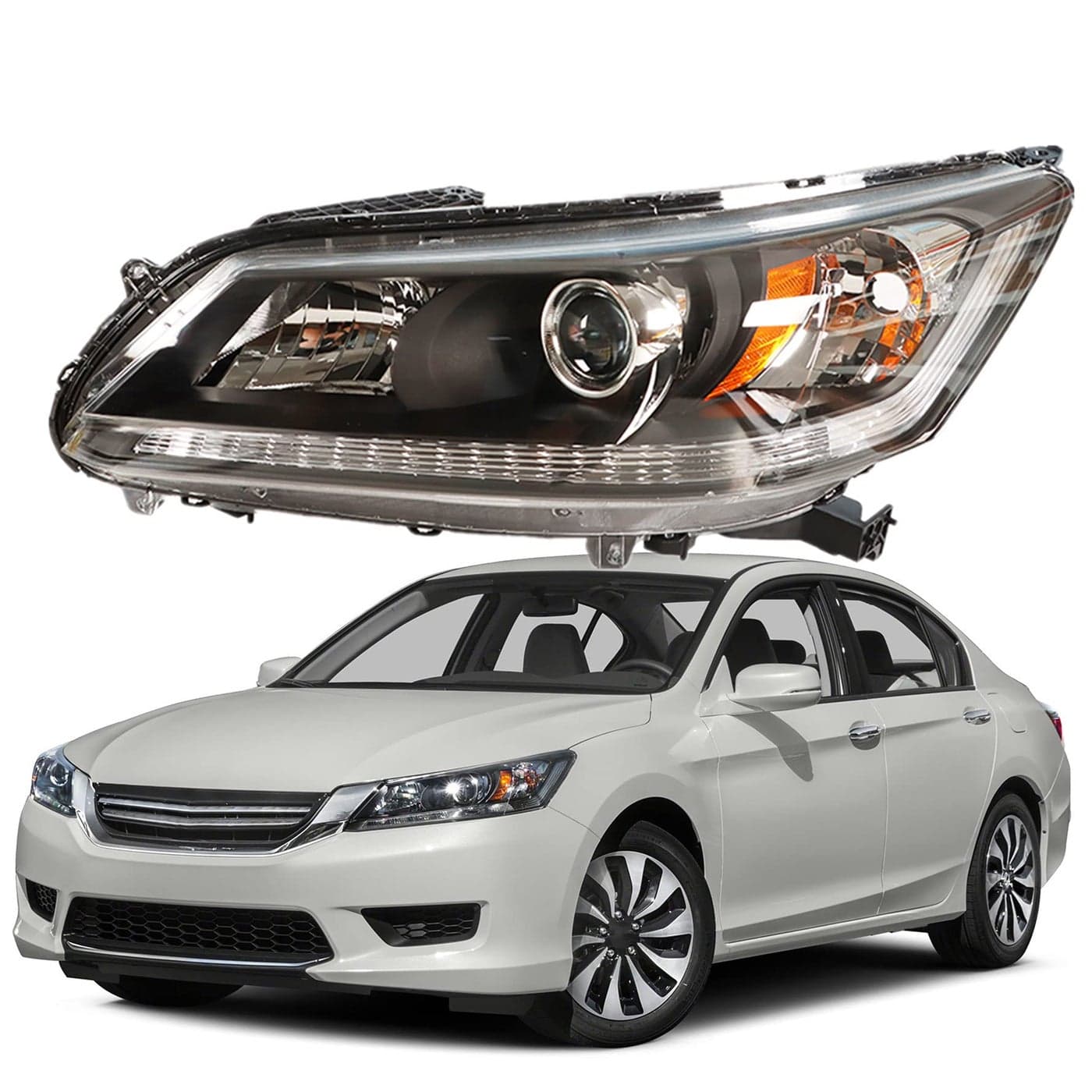 munirater Black Housing Projector Headlight Assembly Driver Side Replacement for Accord 20132015 4Door Sedan Halogen Headlight Headlamp