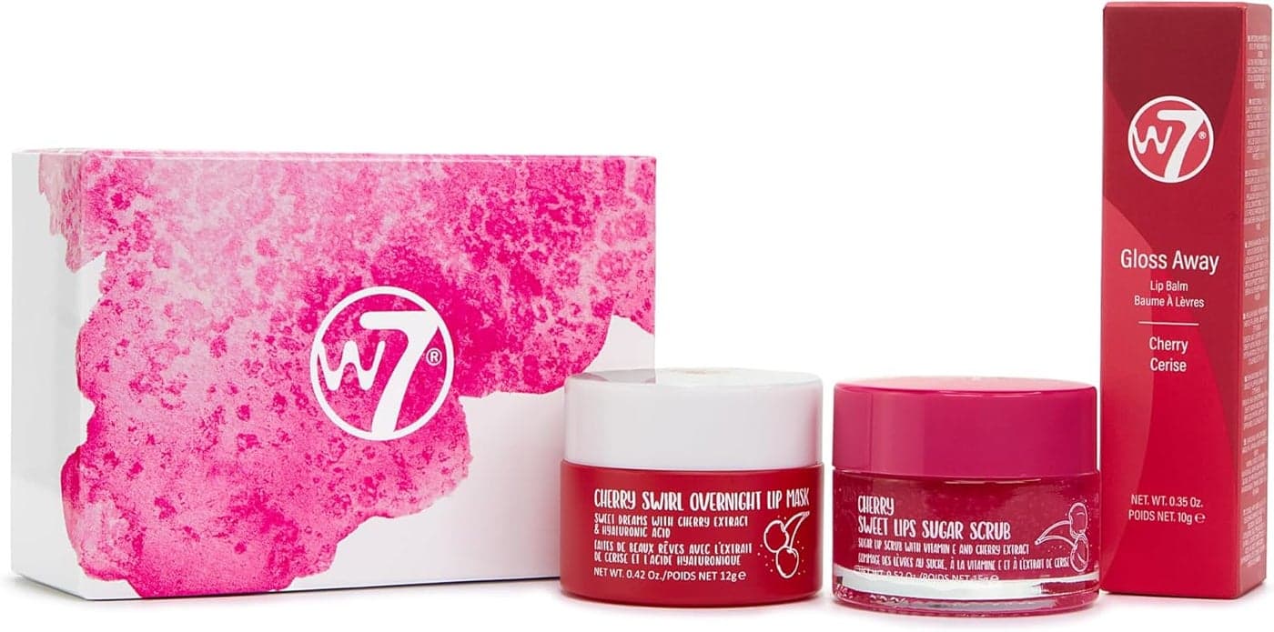 W7 Sweet Dreams Lip Care Trio 3 Piece Gift Set Overnight Lip Mask Lip Balm Lip Scrub Cherry
