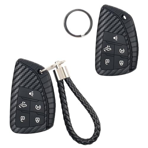 Compatible with Chevy Key Fob Cover GMC Key Fob CoverCarbon Fiber Key Fob Case with Key Chain and Key Ring