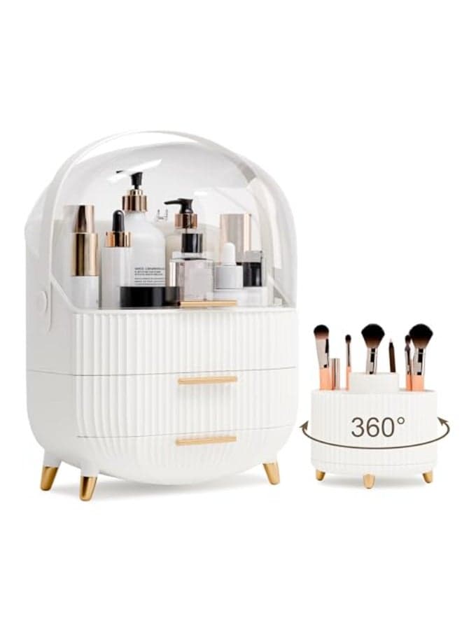 lurcns Makeup Organizers and Storage Make up Organizer for Vanity Cosmetics Skincare With Lid and Drawers Display Cases for Countertop Bathroom Women Teenager Girl GiftsWhiteBrush Holder