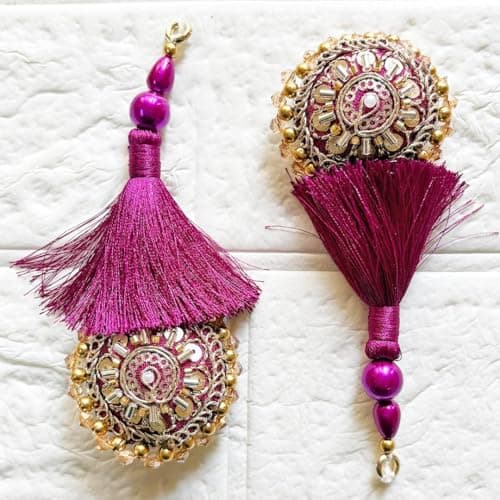Adikala Craft Handmade Ethnic Latkan Tassel (Pack of 2) for Saree Pallu, Blouse, Lehenga, Dupatta & Suit Decoration | Traditional Designer Hanging Accessories (Light Wine)