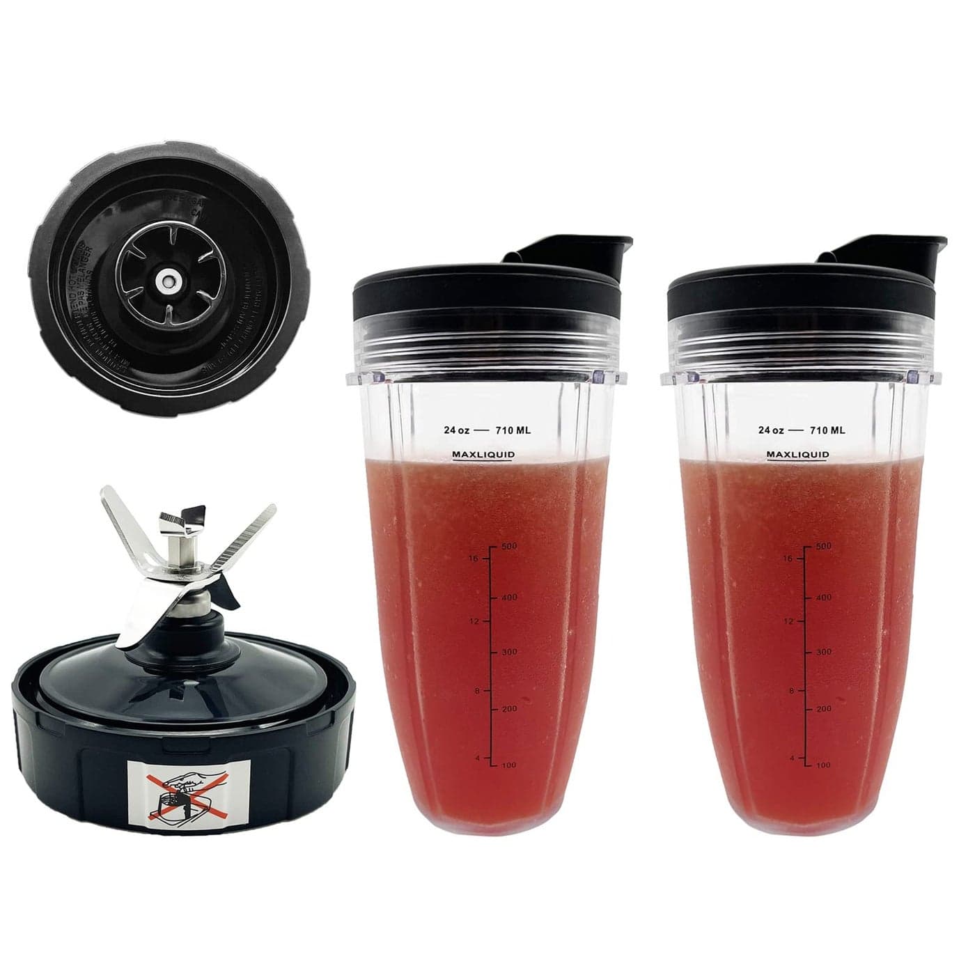 Blender 24 oz Cups with Lids 6 Fins Female Blade Replacement Parts for Ninja Extractor Blade for Nutri Ninja Auto iQ BL480D 30 DOB BL450 69 BL456 70 BL480 70 BL455 30 DOB BL482 30 DOB