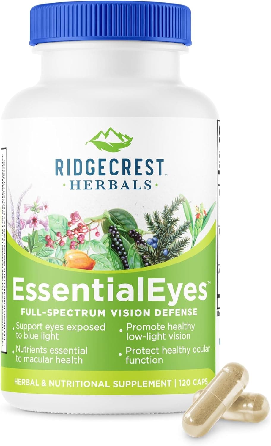 Ridgecrest Herbals EssentialEyes Natural Eye Vitamin Supplements Contains Lutein Zeaxanthin Bilberry Extract Supports Eye and Vision Health 120 Vegan Caps 30 Serv