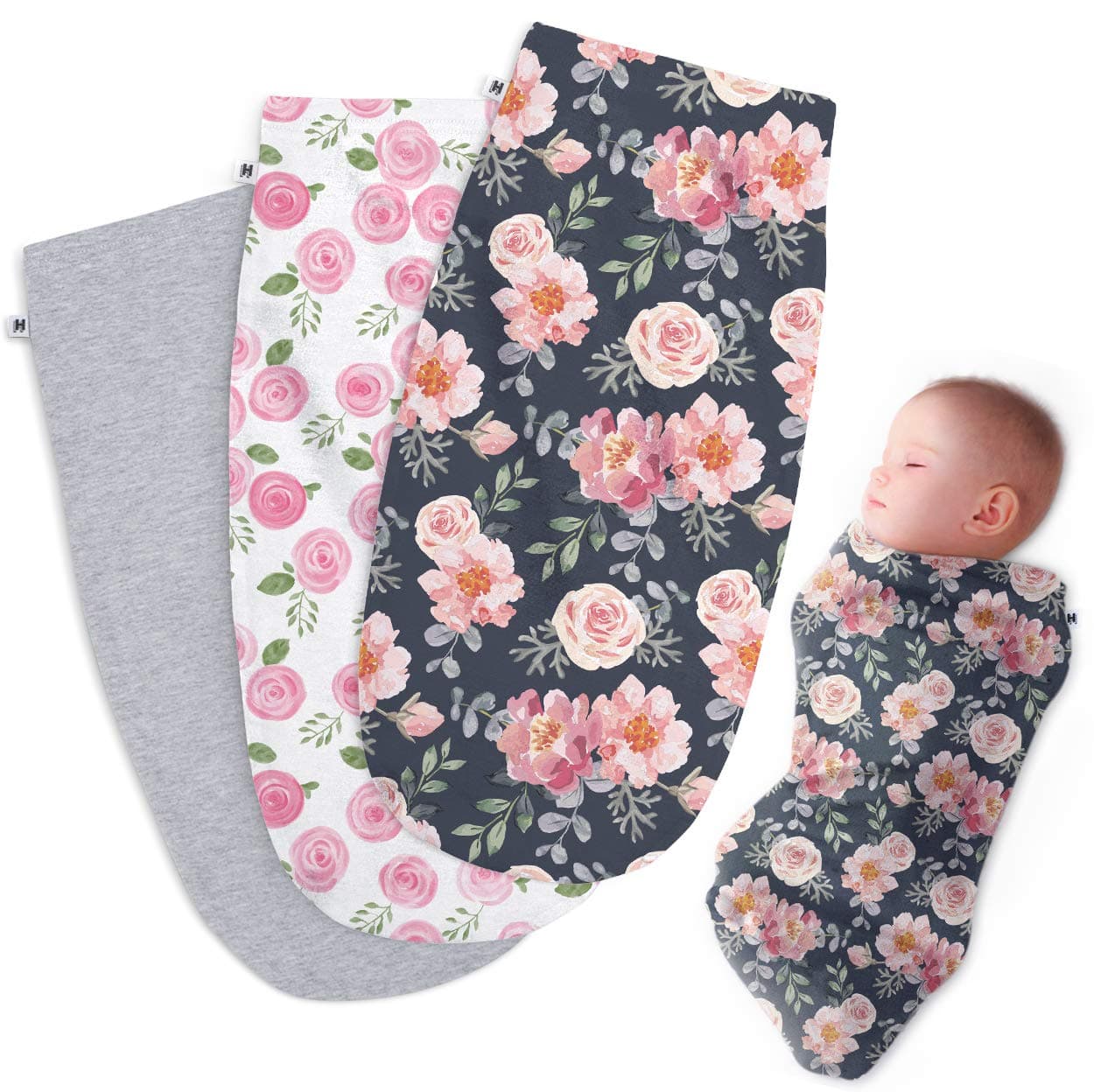 Henry Hunter Baby Swaddle Sack The Simple Swaddle Soft Stretchy Cotton Swaddles for Newborns Baby Swaddles 03 Months Swaddle Blankets Baby Girl Pack of 3 Garden Rose Light Heather