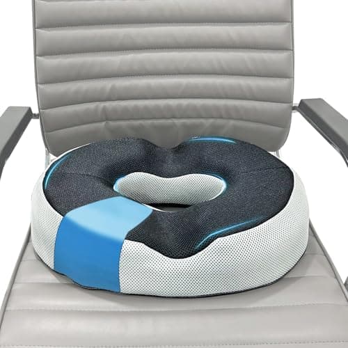 Sleepsia Donut Pillow for Tailbone Pain |1 Year Warranty| Coccyx Seat Cushion for Chair-Hemorrhoid& Piles Pillow-Car Seat Donut Cushion Hemorrhoids Fistula Prostate Post Relief-Grey/Black, Memory Foam