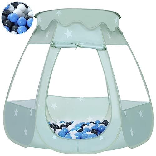 Wilhunter Baby Ball Pit for Toddler with 50 Balls Kids Pop Up Play Tent for Girls Princess Toys Gifts for Children Indoor Outdoor Playhouse Celadon GrayWhiteBabyblue 109x90cm50 Balls