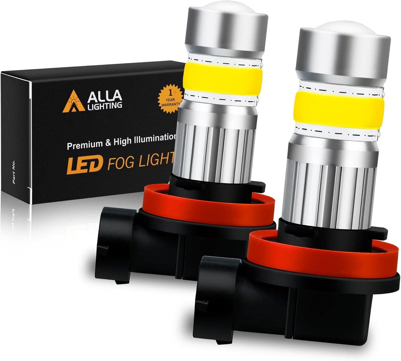 Alla Lighting 2800lm Xtreme Super Bright H11 LED Fog Light Bulbs - 3000K Amber Yellow