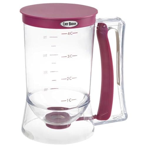 Pancake Batter Dispenser - Batter Dispenser with Squeeze Handle for Waffles, Muffins, and Crepes - Kitchen Gadgets for Baking (Purple)