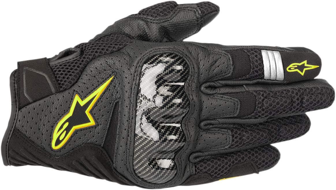 Alpinestars SMX-1 Air V2 Gloves, Short Cuff Fit, Leather and Mesh Construction, CE-Certified, Ergonomic Protection, Summer Riding Glove, L, Black/Yellow Fluorescent