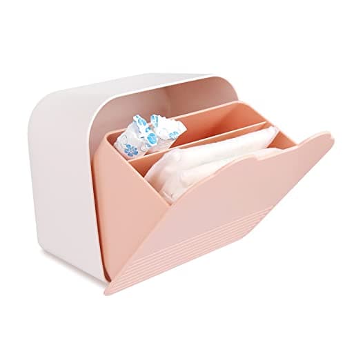 Tuciyke Sanitary Napkin Storage Container,Plastic Portable Sanitary Napkin Organizer Box for Bathroom 6x6x3.5 inches First Period Bag for Girls,Women,Ladies(Pink)