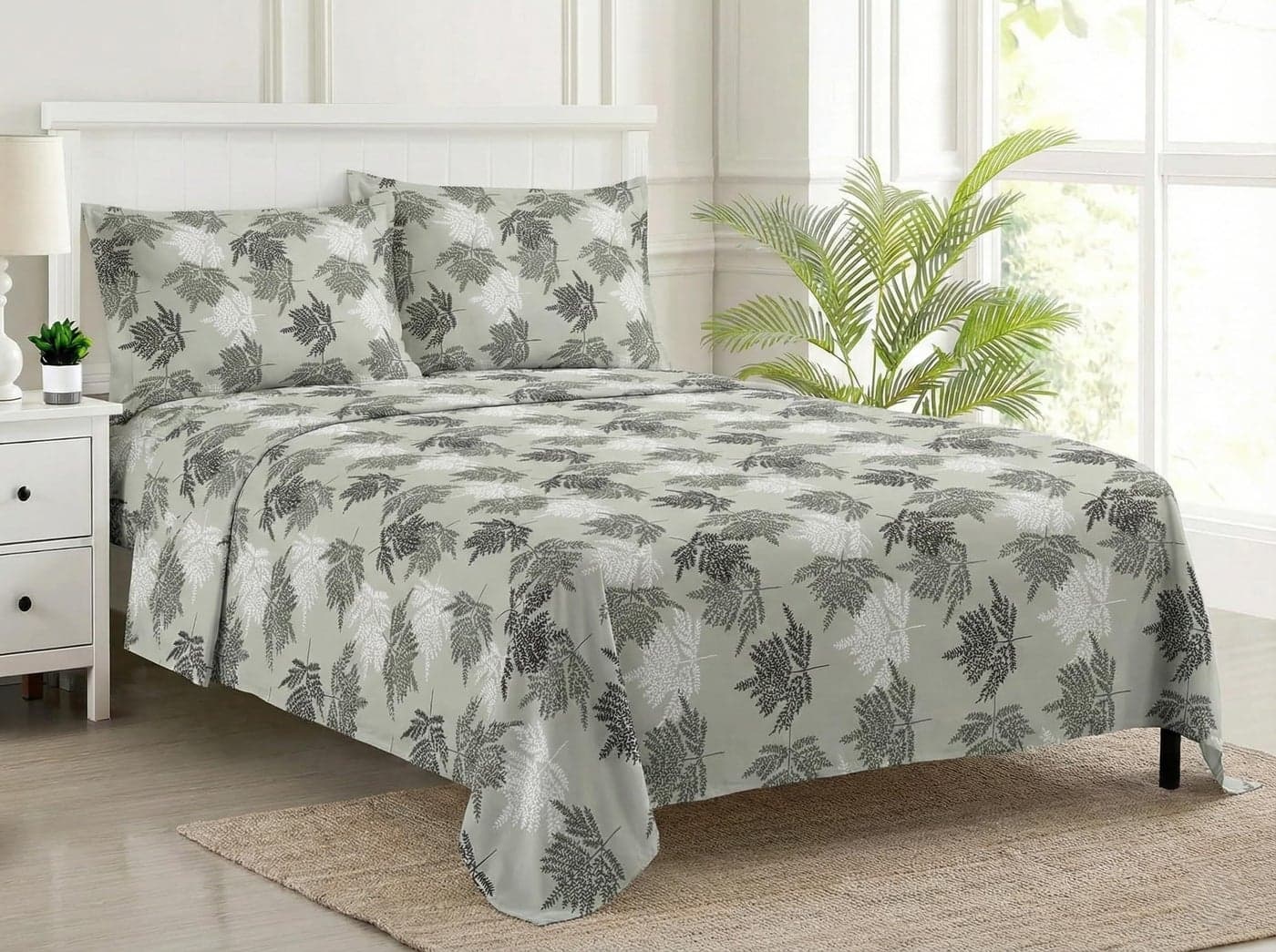 Trance Home Linen Modern Art 100% Pure Cotton Bedsheet King Size | Double Bedsheets with 2 Pillow Covers |144 Tc | Hypoallergenic (108 x 108 inch, Ferns Paradise Green)