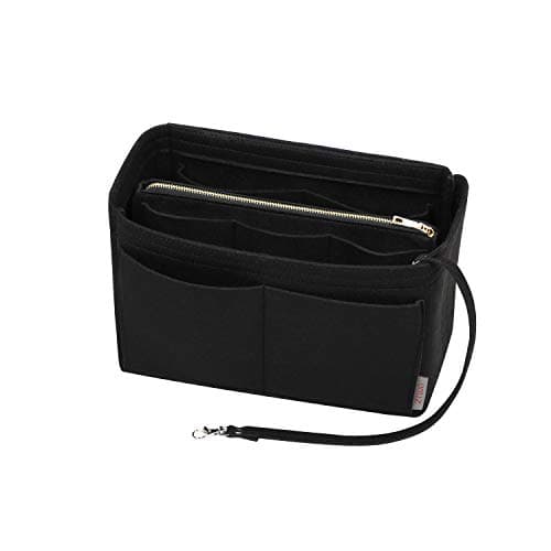 ZTUJO Purse Organizer Insert, Felt Bag Organizer with Metal Zipper, Handbag & Tote Shaper, For Speedy Neverfull Tote, 7 Sizes (Slender Large, Black)