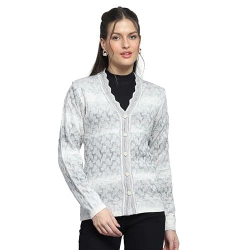 Monte Carlo Womens Self Design Grey V Neck Full Sleeve Cardigan_1243681VN-2