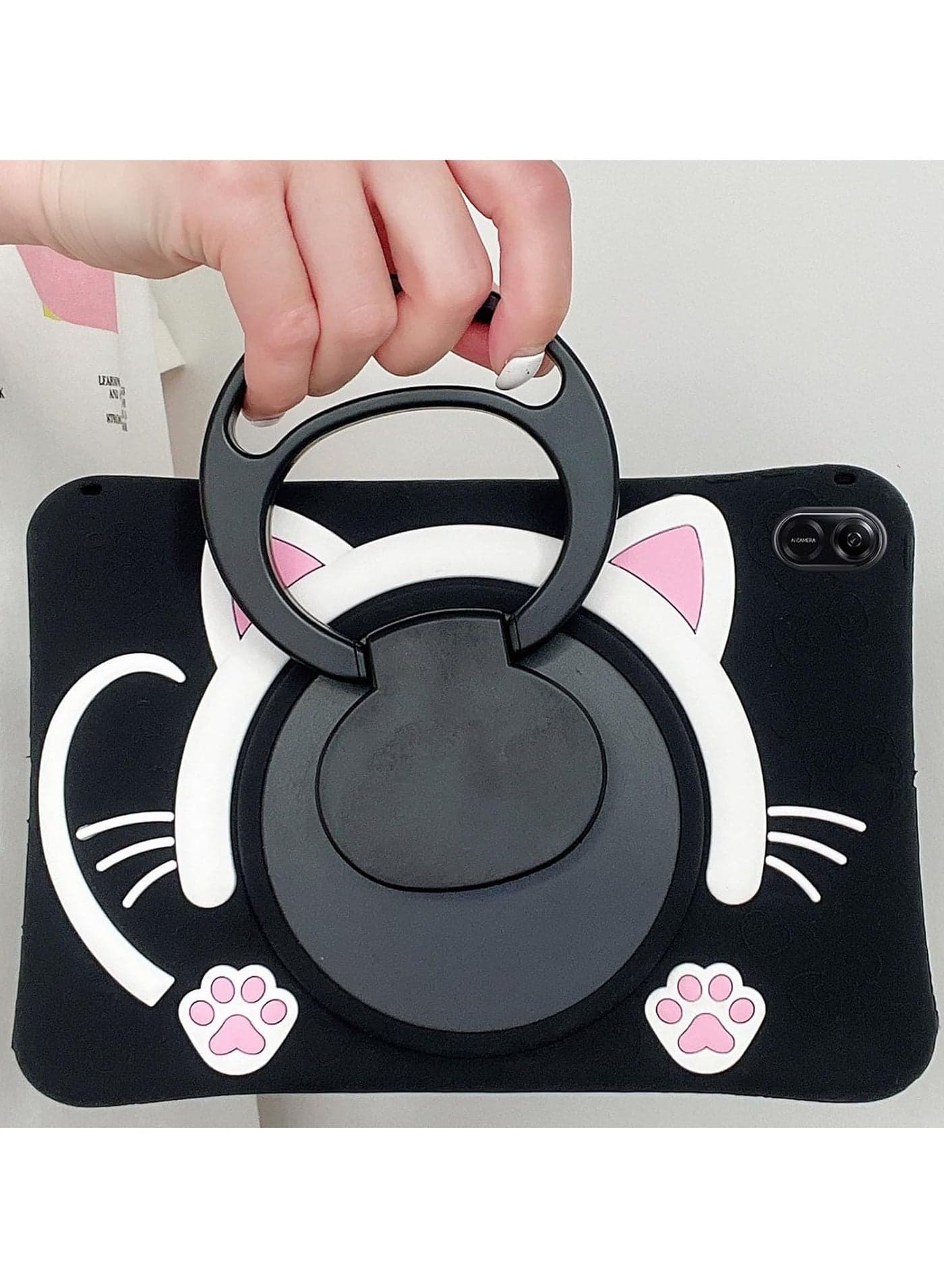 Case Compatible with Honor Pad X9 /X8 PRO Tablet 11.5 Inch 2023 Cover, Cute Cat Kids Case with 360° Rotating Handle Kickstand Shockproof Rugged Heavy Duty Kids Friendly Tablet Cover, Black