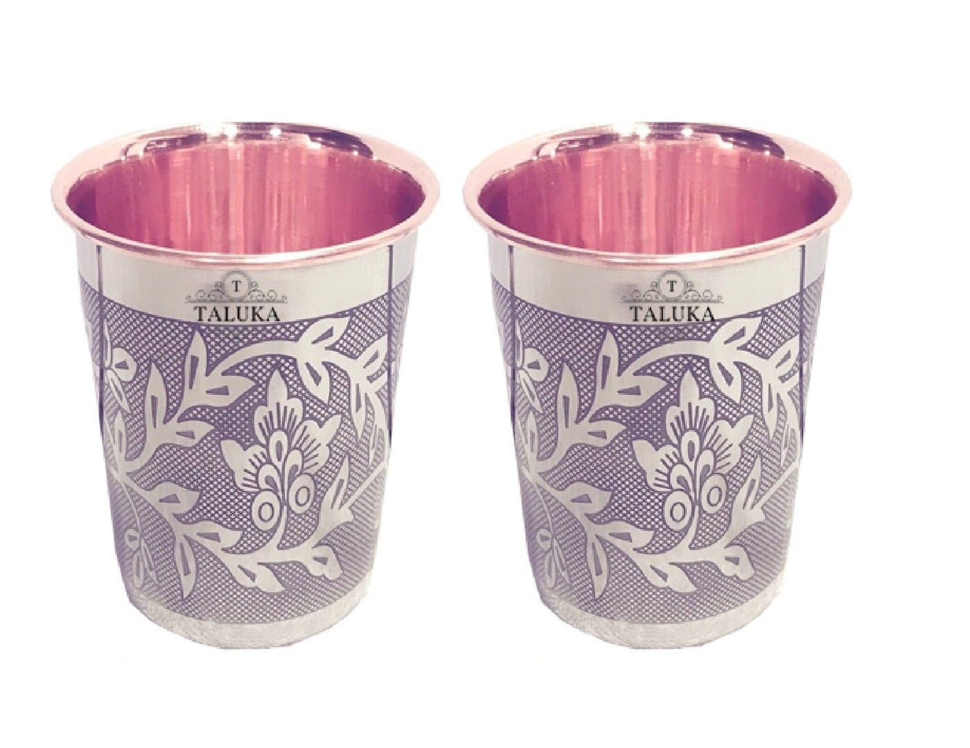 Taluka With T Logo Etching Embossed Design Steel Copper Glass Tumbler Cup, Drinkware Serveware, Health Benefits Ayurveda Yoga