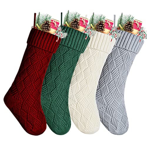 Kunyida Pack 4,18 Inches Unique Burgundy Green Ivory Gray Knit Christmas Stockings