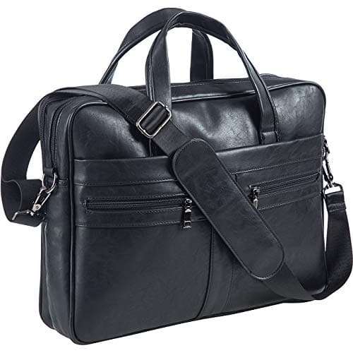 seyfocnia Men's Leather Messenger Bag, 17.3 Inches Laptop Briefcase Business Satchel Computer Handbag Shoulder Bag for Men-Black