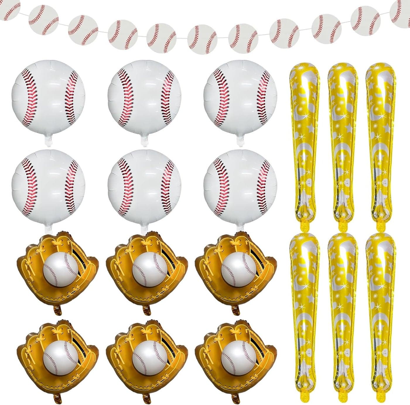 PLULON 19Pcs Baseball Party Decor Balloons Banner Garland Glove Bat Foil Balloons for Kids Sports Themed Birthday Parties