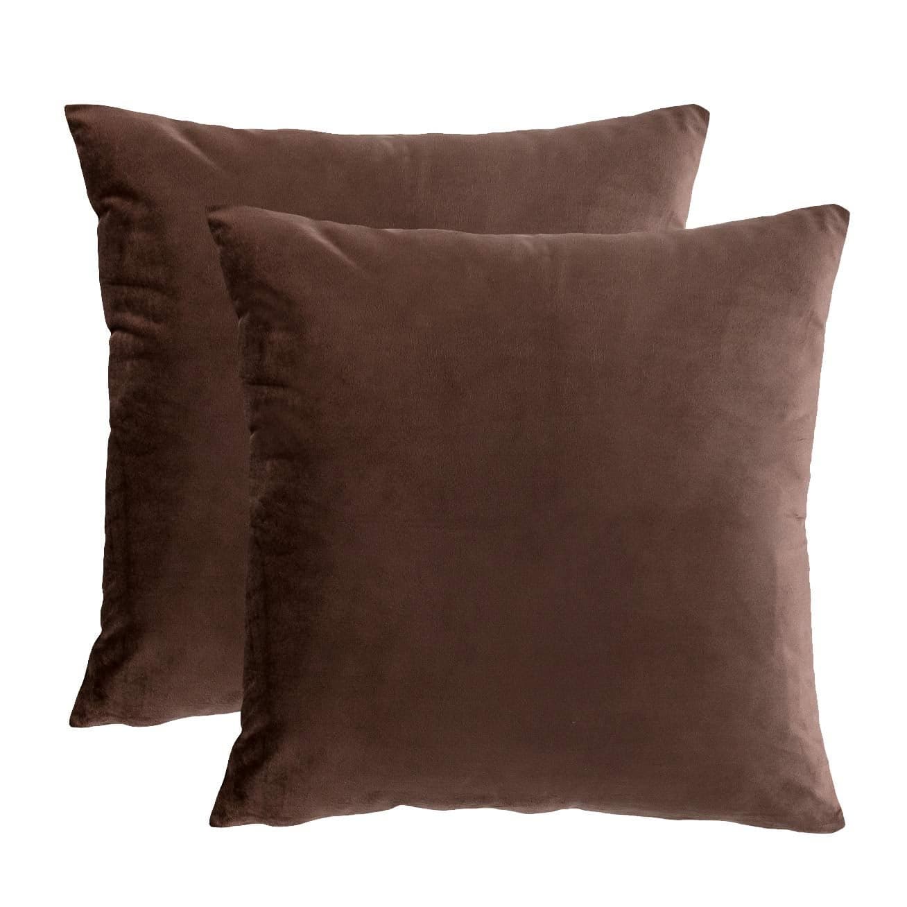 RainRoad Velvet Decorative Throw Pillow Covers Cushion Cover Pillow Case for Sofa Couch Bed ChairSoft Square Brown Throw Pillows 18x18 InchSet of 2