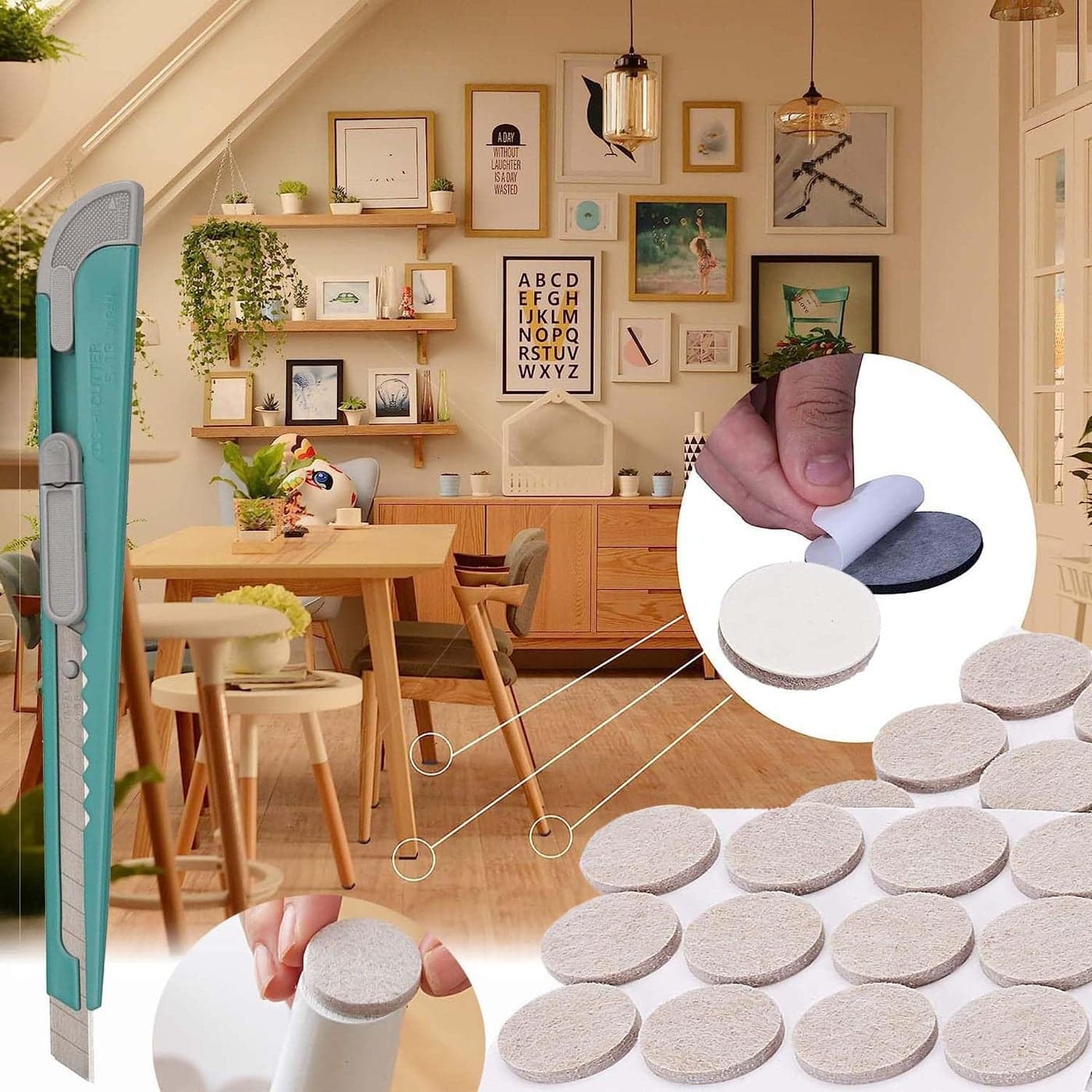 DIY Crafts 2'' inch 40 Pcs + DIY Cutter, Round Felt Furniture Pads + DIY Cutter, Basics Rubber Furniture Pads, Carpet Bottom Furniture Pads to Protect Hardwood, Tile or Laminate Floors (40 Pcs + DIY Cutter)