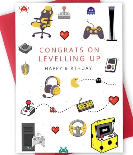 Happy Birthday Gaming Letterpress Card for Him Her Funny Gamer Birthday Card for Son Daughter Unique Game Boy Birthday Card Game Birthday Party Decorations for Brother Boyfriend Husband