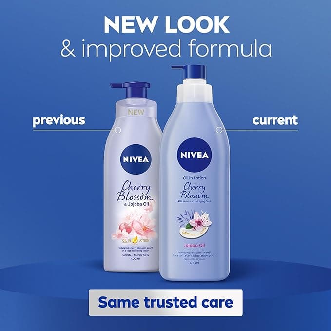 NIVEA Oil In Lotion Cherry Blossom Jojoba Oil 400ml Replenishing Body Lotion with Floral Cherry Blossom Scent Pampering Jojoba Oil LongLasting 48H Moisturising Cream NIVEA Body Lotion
