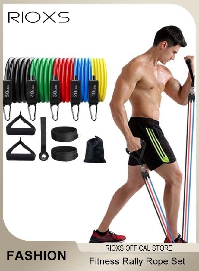 11 Pcs Fitness Rally Rope Set Unisex Resistance Band Strength Stackable 150lbs with Door Anchor and Handle For Indoor and Outdoor Fitness For Strength Training Yoga Exercise