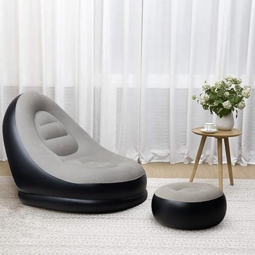 Robustt PVC Inflatable Recliner Sofa with Air Pump for Ultimate Relaxation - Grey (Pack of 1) | Inflatable Lounge Chair with Footstool, Durable Material, Lightweight & Portable - Ideal for Home