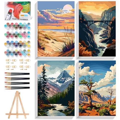 4 Pack National Park Paint by Numbers Kit for Adults Framed Landscape Paint by Number Kits with Frame DIY Acrylic Watercolor Adult Paint by Number Kits on Canvas for Home Decor Gift 8x12 Inch