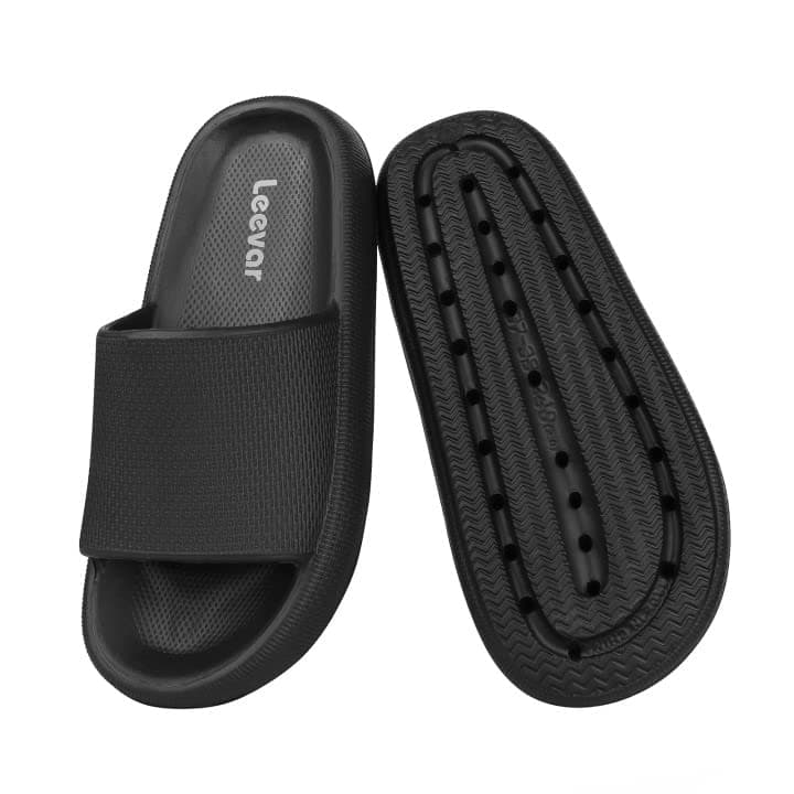 Leevar Black Cloud Slides for Women and Men Soft, Comfy, Relax Cloud Slippers, Thick Sole, Non-slip Slides for Men, Easy to Clean, Shower, Swimming, Beach, Shower Slippers