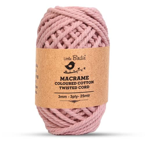 Little Birdie Macrame Thread for Craft | Cotton Twisted Cord Baby Pink 3mm 3 Ply 25 Mtr| Cotton Thread for Craft