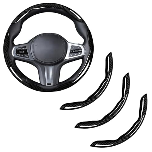 Carbon Fiber Steering Wheel Cover Snap on Car Steering Wheel Cover Set Accessories 3pcs Wrap Grip Non Slip Protector Universal Glossy Black