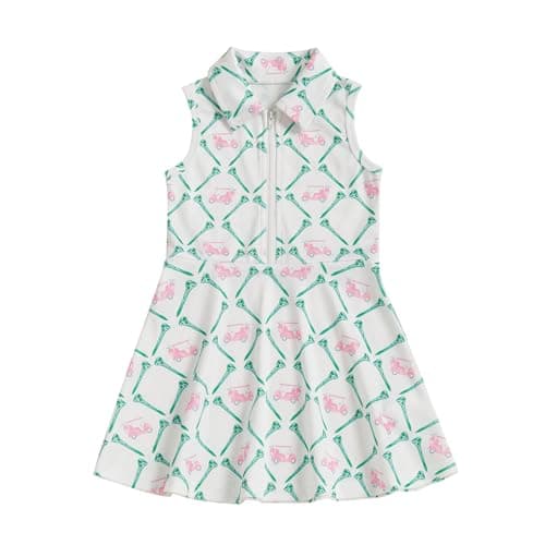 Rourufy Kids Girls Golf Outfit Toddler Girl Sleeveless Golf Dress Summer A Line Polo Dresses Athletic Workout Clothes (A Golf Cart White, 7-8 Years)