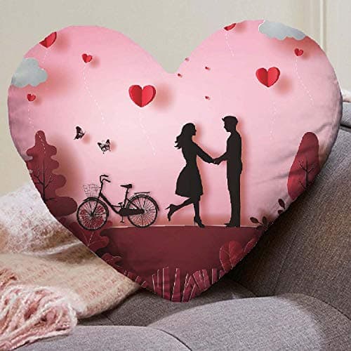 TheYaYaCafe Heart Shape Printed Velvet Cushion with Filler for Girlfriend Boyfriend Husband Wife Birthday Gifts (Love Birds, 16 x 16 Inches)