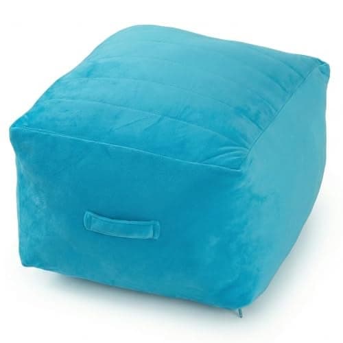 MeMoreCool Square Stuffed Pouf Ottoman Foot Rest, Floor Pouf Foot Stool with Foam Chunk Filling, Soft Stuffed Ottoman Footrest for Living Room, Blue