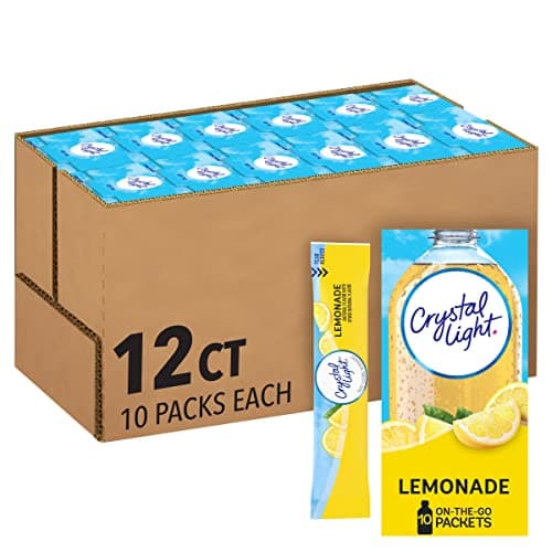 Crystal Light Lemonade Naturally Flavored Powdered Drink Mix, 120 ct Pack, 12 Boxes of 10 On-the-Go-Packets