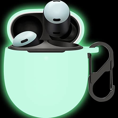 LDSXAY for Google Pixel Buds Pro 2 (2024) & Pixel Buds Pro (2022) Case Cover, Soft Silicone Shockproof Protective Case Skin with Carabiner (Glow Green)