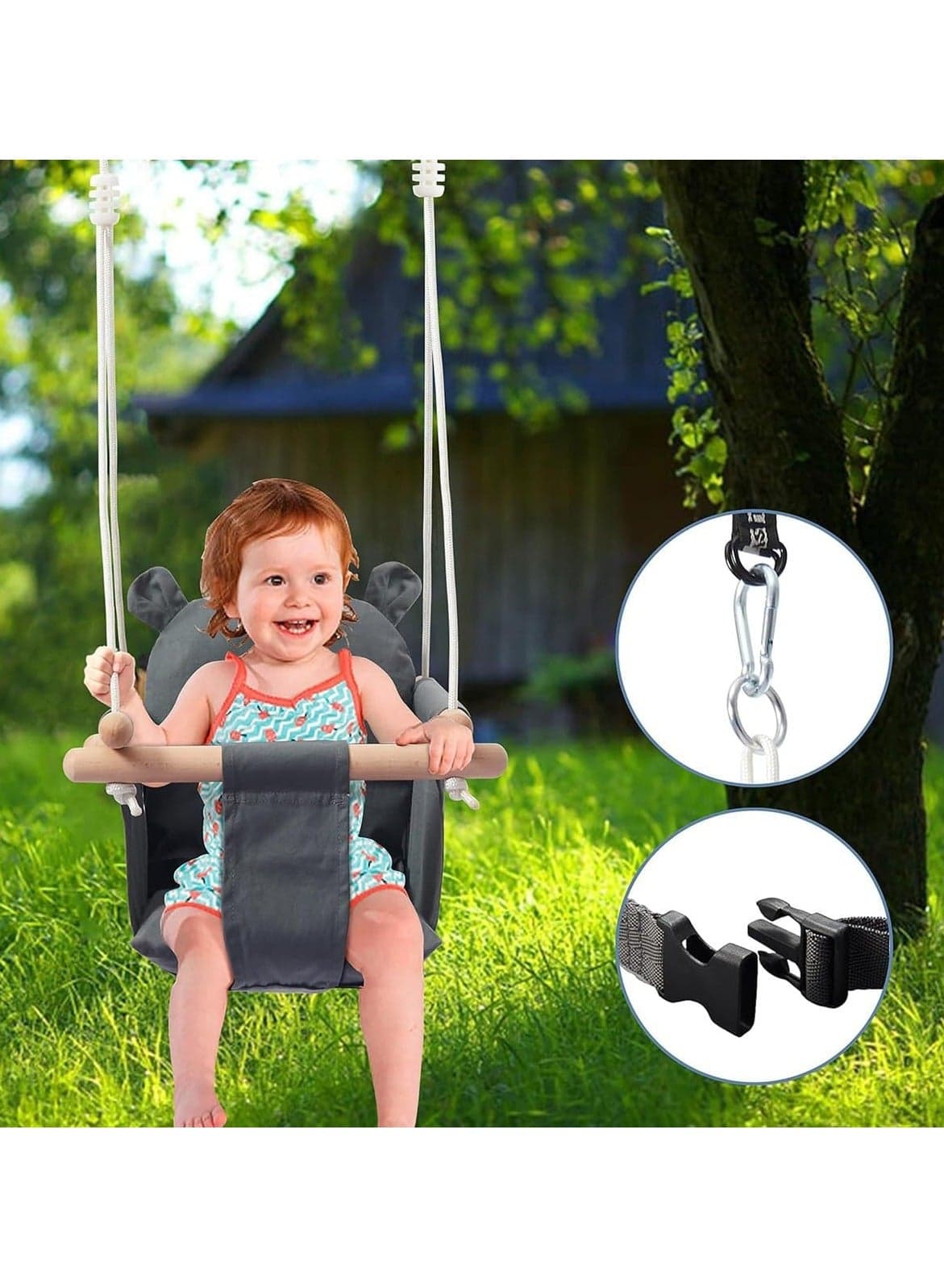 Baby Swing Seat, Yuchen Baby Canvas Hanging Swing Seat, Toddler Swing Indoor & Outdoor Infant Hanging Swing Chair with Canvas Cushion, Swing Sets for Baby Hammock Toy Backyard (Grey)