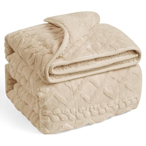 Wemore Weighted Blanket for Adults Twin Size 20 lbs, Dual Sided Soft Fuzzy Jacquard Sherpa Weighted Blankets for Sleeping, Cozy Fluffy Knitted Heavy Blanket for Couch Bed, Khaki, 60 x 80 inches