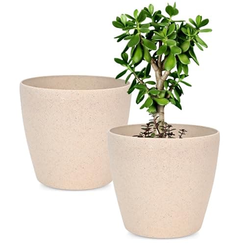 Eha Set of 2 Earth-Friendly Deco 9" Self-Watering pots and Planters | Bamboo Based | UV Protected | for Indoor, Home Decor, Outdoor, Balcony & Garden | Sand Castle