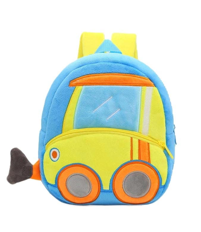 blue tree Cute Boy's and Girl's Plush Kids Bag Full Embroidery Designs Mini Travel Backpack (Bulldozer Truck)