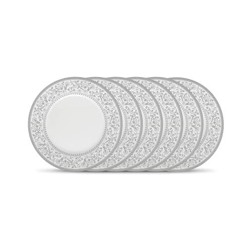 La Opala Diva Sovrana Collection Opal Glass Crockery | Full Plate Set of 6 Persian Silver | Dinner Plate for Dining & Gifting | Microwave Safe | 100% Vegetarian | Extra Strong | Super Light & White