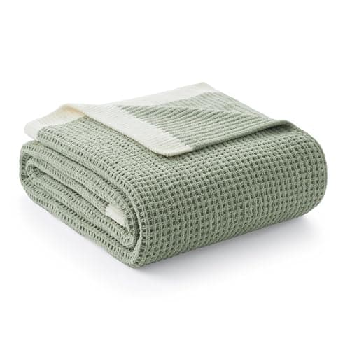 Amélie Home Waffle Throw Blanket for Couch, Soft Cozy Chenille Knit Blanket Warm Decorative Throw for Sofa, 50"x60", Sage Green