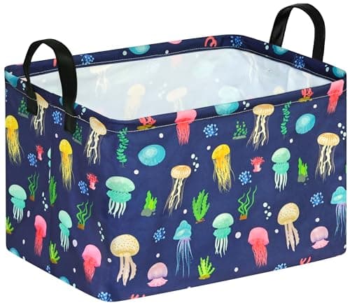 KUNRO Kid Storage Basket Gift Shelf Basket Toy Storage Bin Nursery Basket Organizer Box for With Handles for Room Deco Colorful Jellyfish