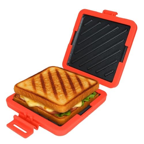 KDSPAROS Microwave Sandwich Maker - Microwave Toastie Sandwich Maker,3-in-1 Toastie Panini Press with Dishwasher Safe Design No Electricity Needed Fast Cooking for Travel Friendly/Office/Home(Red)