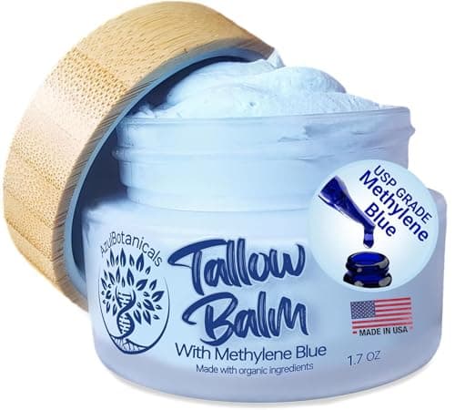AzulBotanicals Methylene Blue Infused Whipped Grass Fed Beef Tallow Balm, Anti-Aging, Moisturizer, Stretchmarks, Rosacea, Psoriasis, Eczema, Acne, All skin types, (1.7 oz)