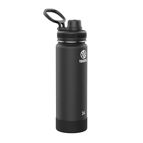 Takeya Actives Water Bottle with Spout Lid - Bottle with Double Stainless Steel Insulation - Dishwasher Safe & BPA-Free - Bottle with Spout Lid & Removable Bumper - 24 oz, Onyx