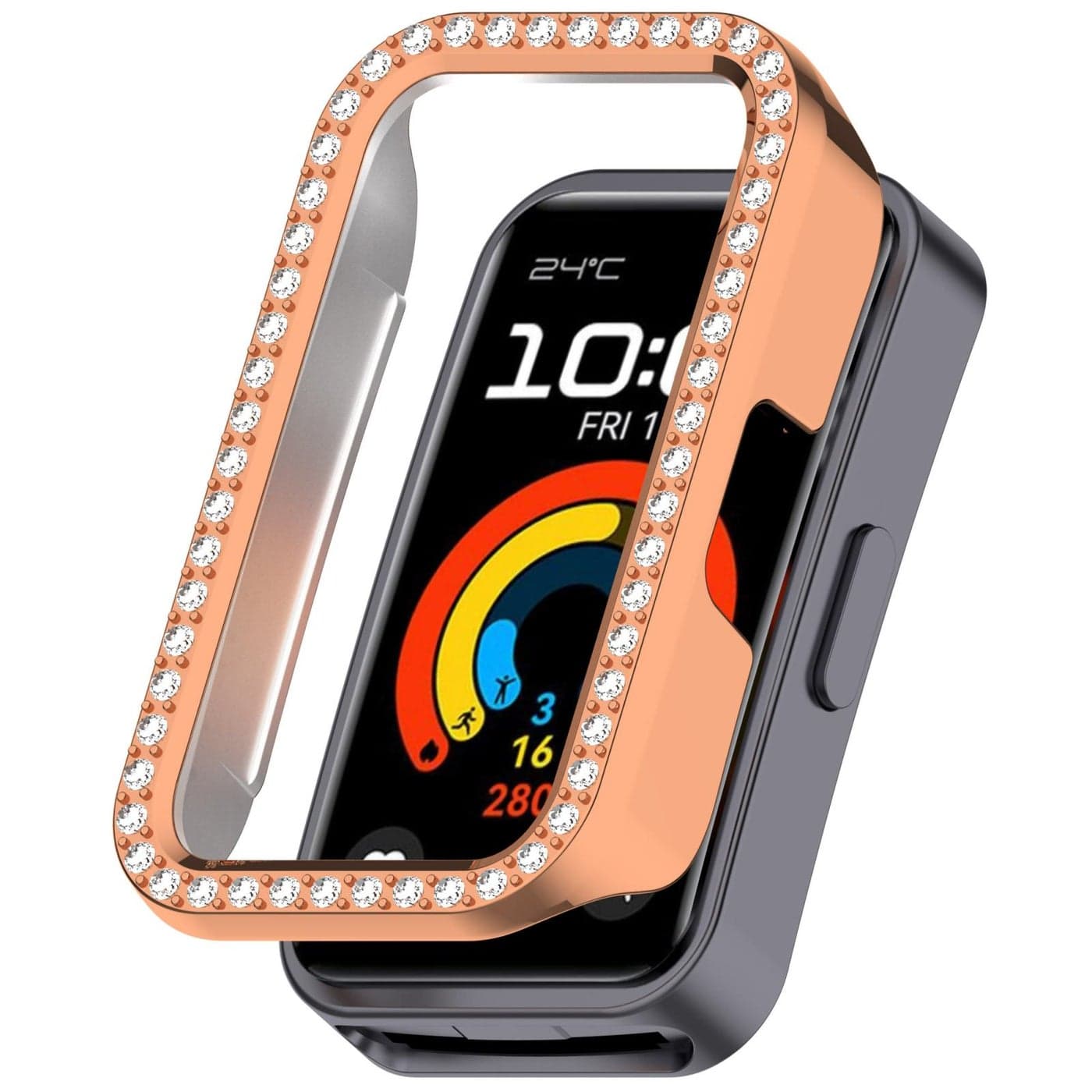 For Huawei Band 10 / 9 / 8 Single Row Diamond Half Coverage Pc Hollow Watch Protective Case(Rose Gold)