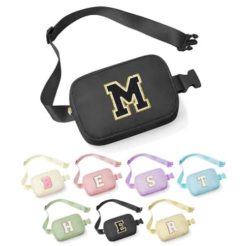 YOOLIFE Initial Belt Bag - Crossbody Bags Women - Fanny Packs for Women Cross Body Bag Black Small Waist Packs Travel Everywhere Belt Bag Monogram Crossbody Bag M