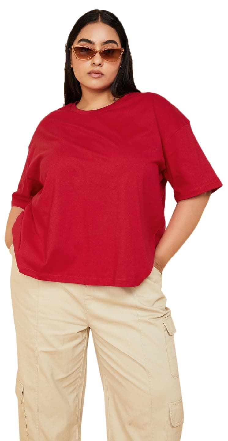 Max Women Solid T-Shirt, Red, XS